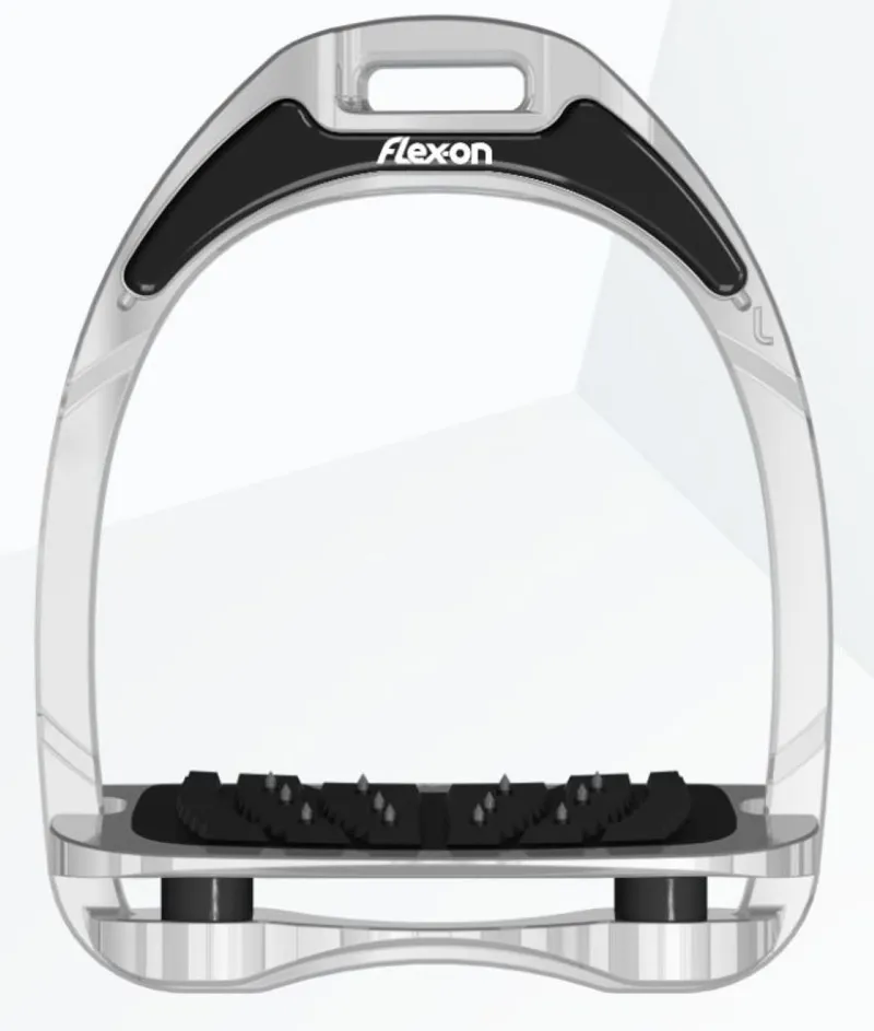 Flex On Aluminum Stirrups Silver Inclined Ultra Grip Black Elastomers